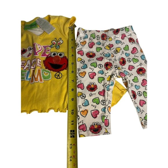 VTG Sesame-Street Elmo Toddler Outfit "Love Peace" Yellow T-Shirt & Leggings 12M - Picture 7 of 8